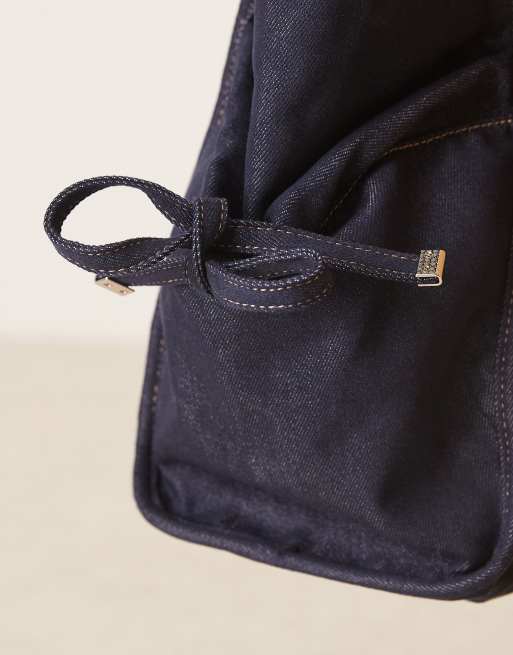 Becksondergaard denima laurel tote bag with tie detail in navy denim blue, 4 of 4