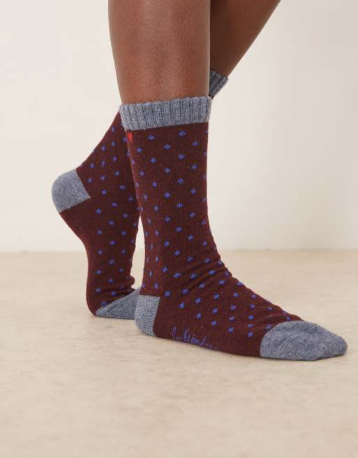 Becksöndergaard - Dotted Wola - Calzini color bordeaux e azzurro a pois 