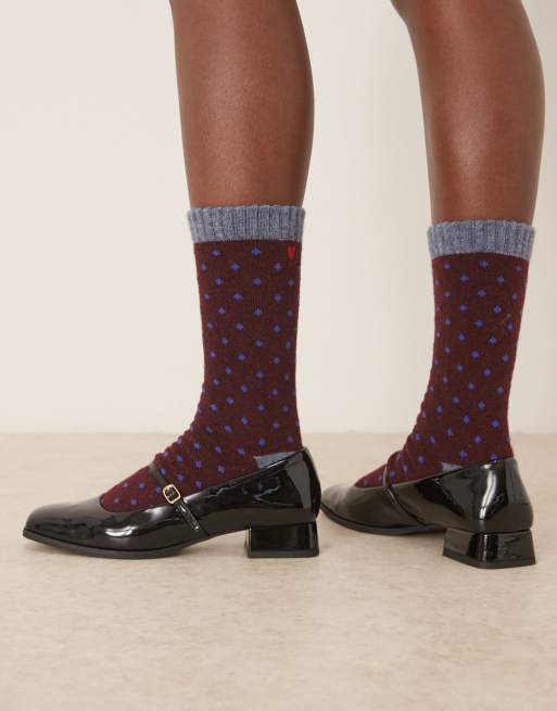 Becksöndergaard dotted wola polkadot socks in burgundy and light blue , 3 of 3