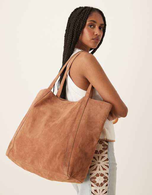 Becksondergaard eden large suede tote bag in tan 