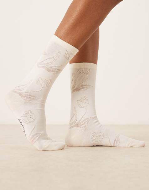Becksondergaard embroidered floral socks in white - view 1