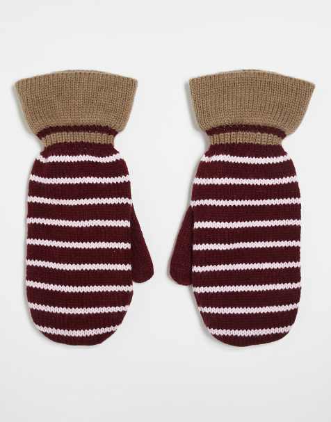 Becksondergaard emerald stripe mittens in burgundy - view 1