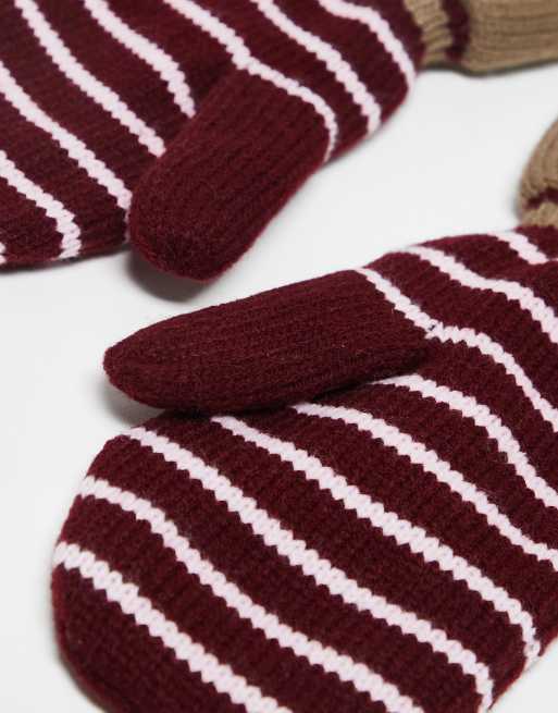 Becksondergaard emerald stripe mittens in burgundy