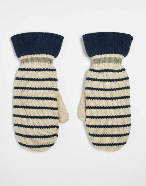 Becksondergaard emerald stripe mittens in cream and navy blue - view 1