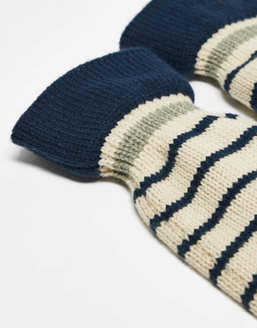 Becksondergaard emerald stripe mittens in cream and navy blue