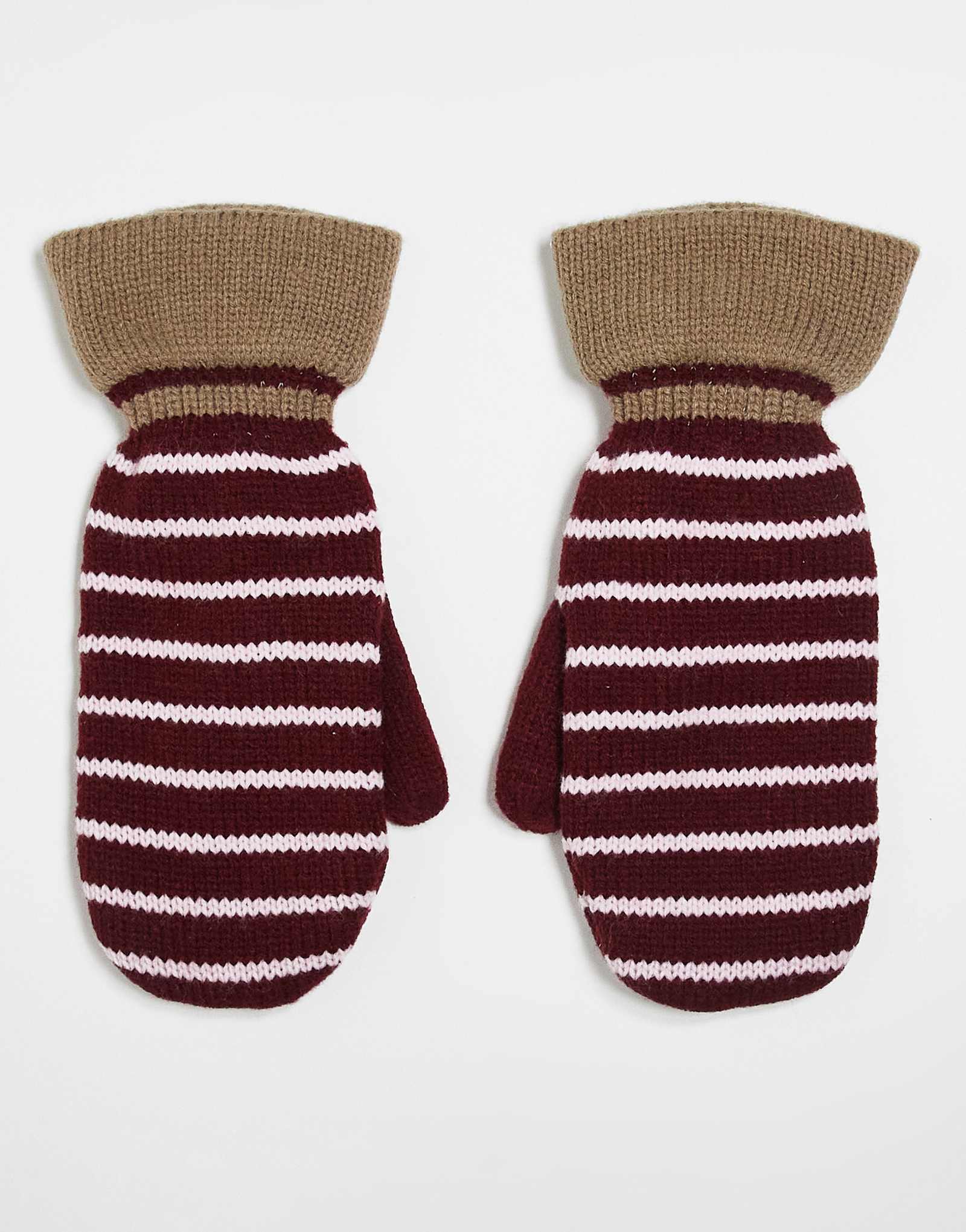 Варежки в изумрудную полоску Becksondergaard бордового цвета 