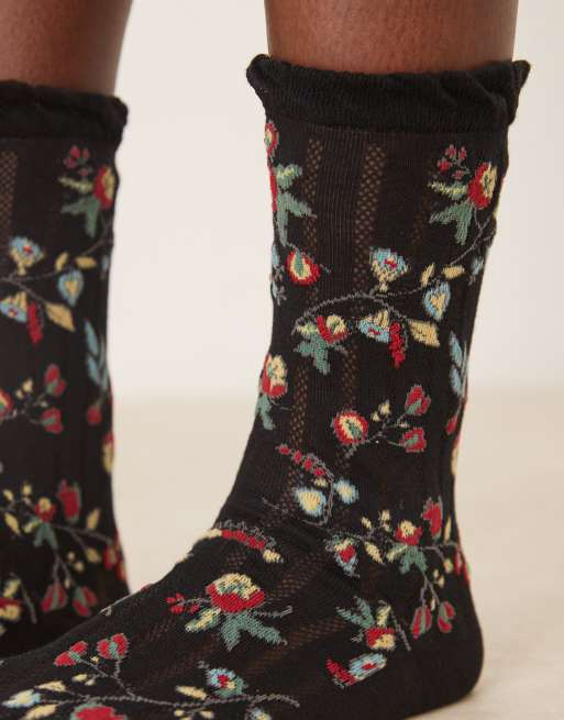 Becksöndergaard – Fairygard Cotta – Socken in Schwarz mit Blumenstickerei, 2 von 3