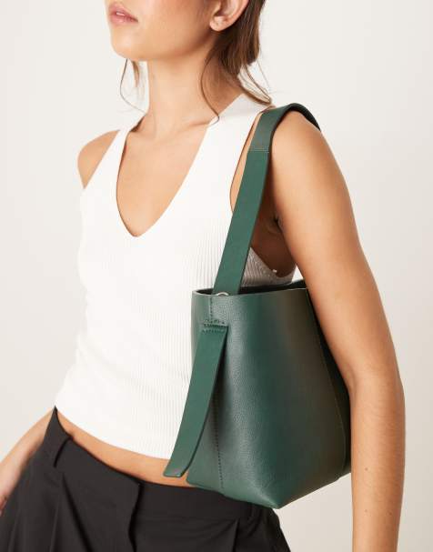 Becksöndergaard - Fraya - Leren schoudertas met crossbody band in groen - view 1