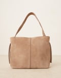[Becksondergaard] Becksondergaard Fraya suede shoulder bag with crossbody strap in stone-Neutral No Size STONE