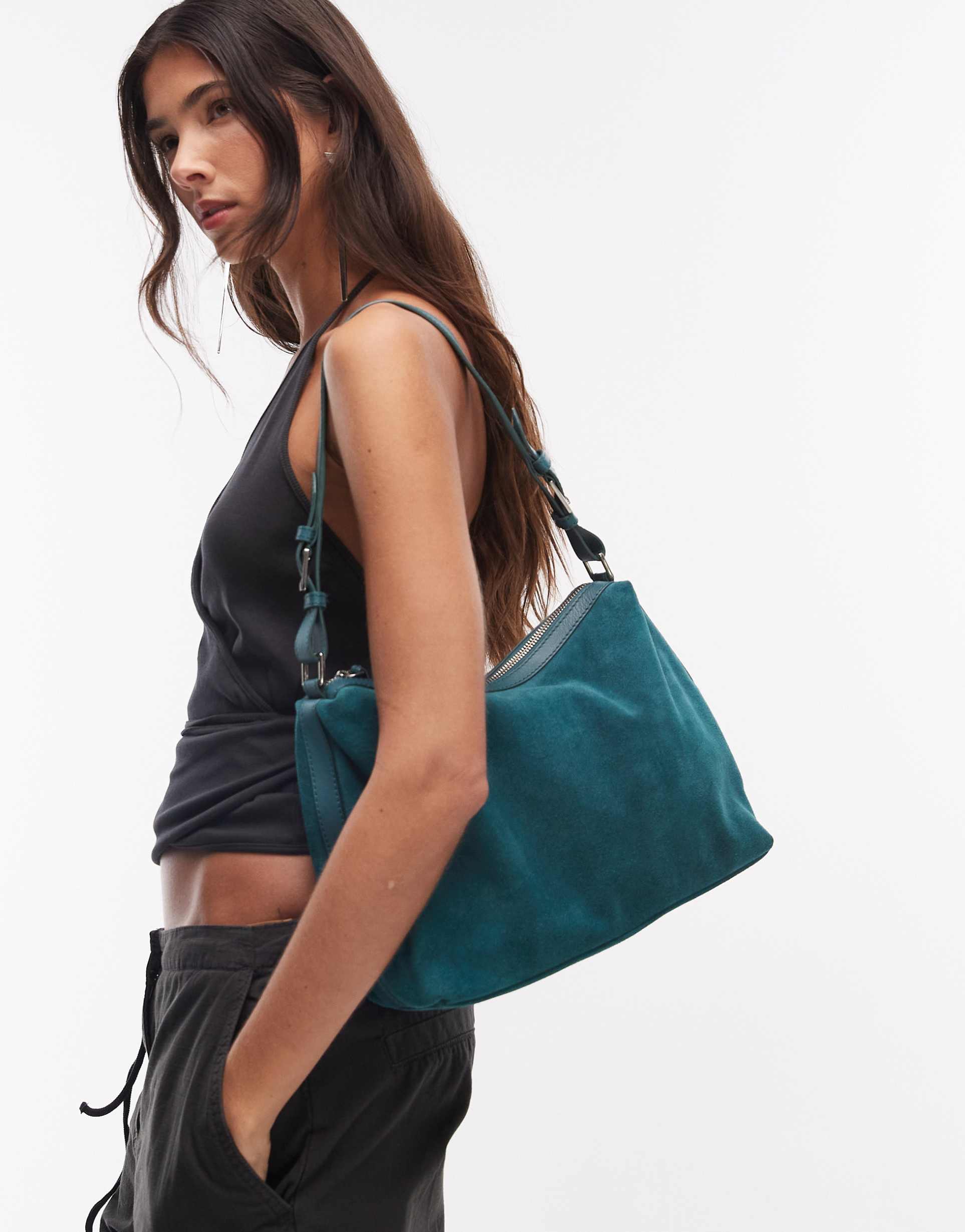 becksondergaard ginni suede shoulder bag in teal