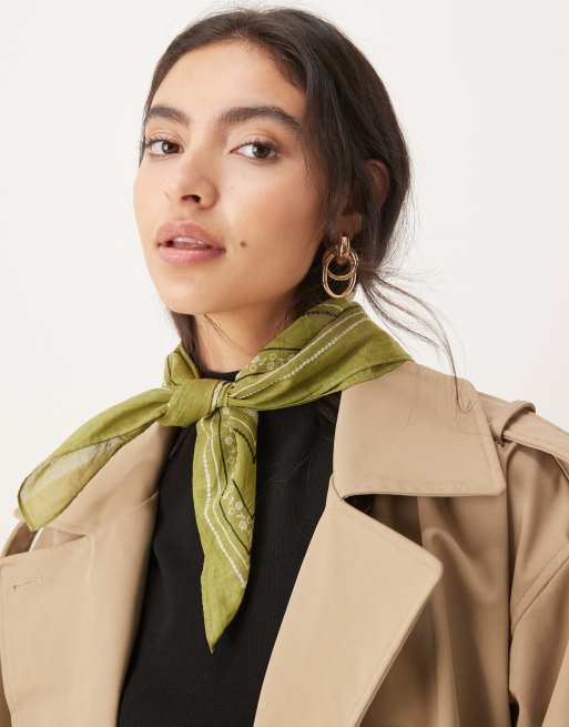 Becksondergaard lacia cotta cotton cotton neck tie scarf in green print, 2 of 3
