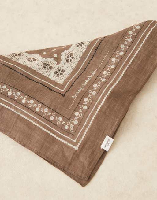 Becksondergaard lacia cotta cotton neck tie scarf in neutral brown print, 2 of 3