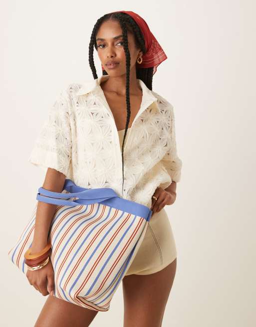 Becksondergaard lillian canvas tote bag in multi stripes | ASOS
