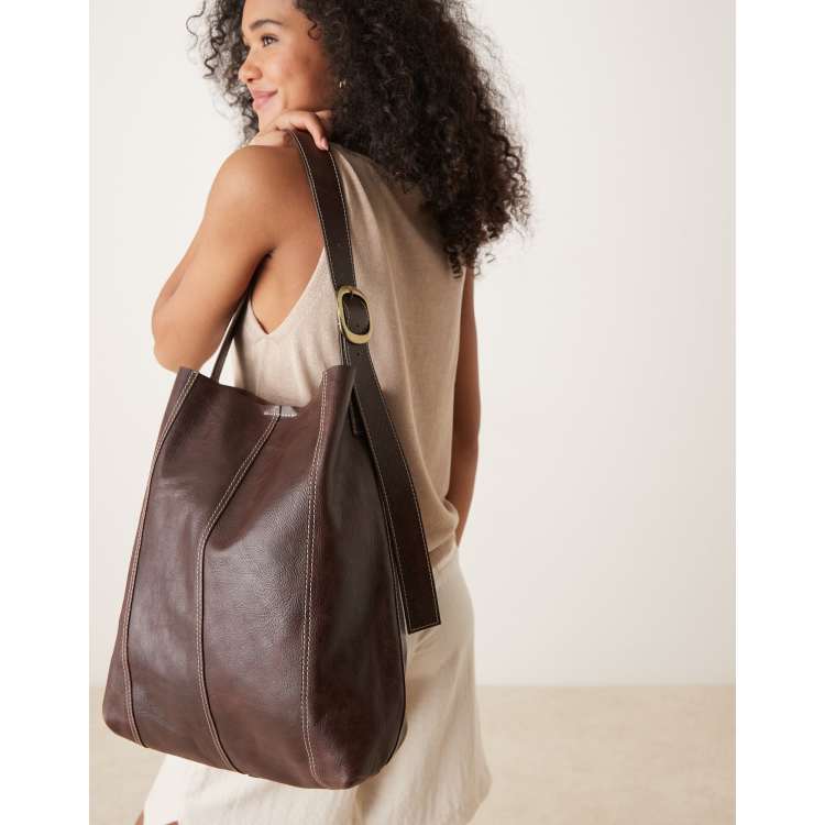 Becksondergaard mae buckle detail leather shoulder tote bag in