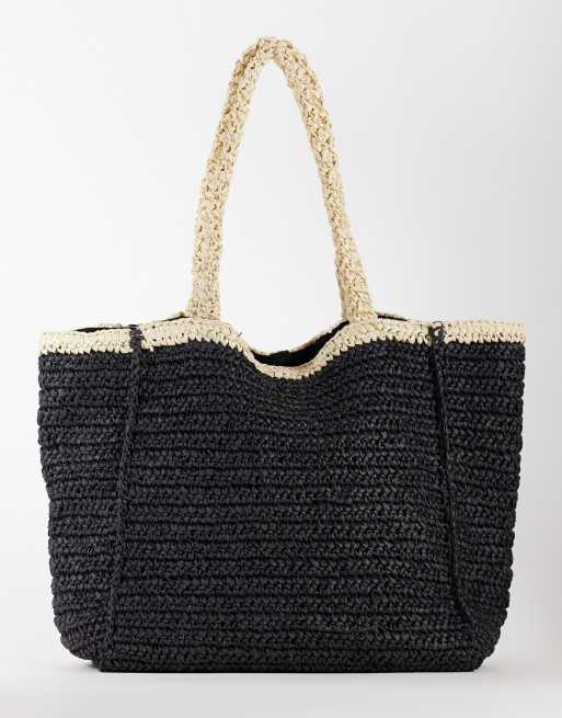 Becksondergaard - Maxi borsa premium in paglia nera a contrasto, 3 di 4