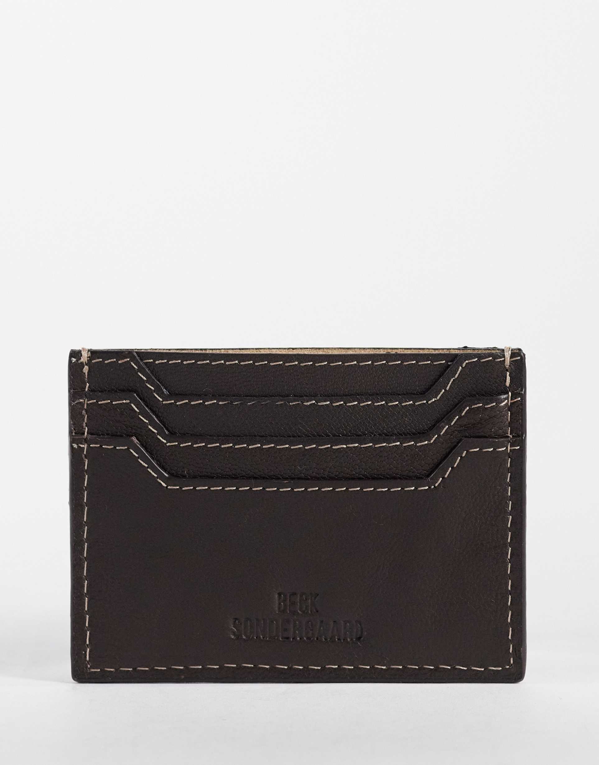 becksondergaard nappa leather card holder in dark brown