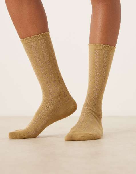 Becksondergaard pointelle frill socks in khaki green - view 1