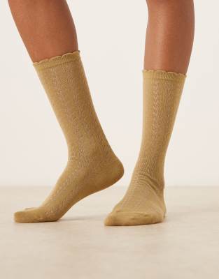 Becksondergaard pointelle ruffle socks in khaki green