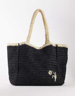 Becksondergaard premium contrast straw tote in black black