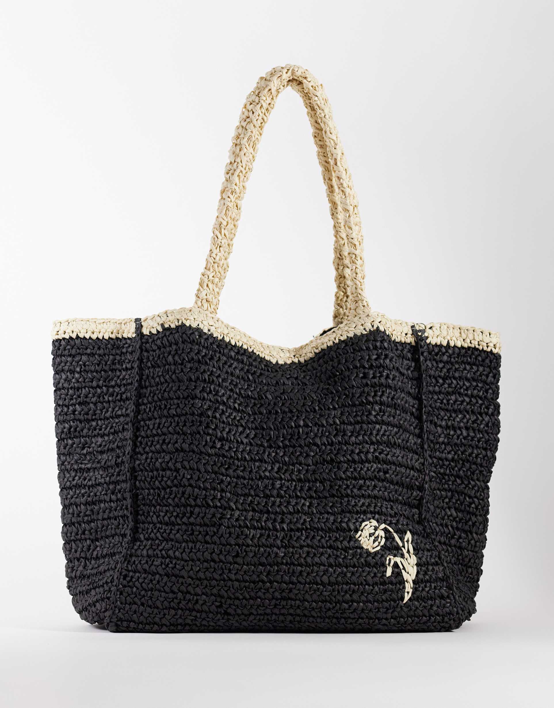 becksondergaard premium contrast straw tote in black