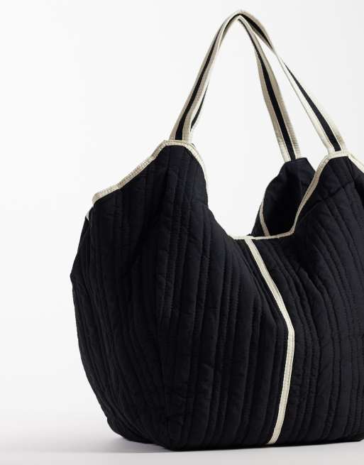 Becksondergaard raika quilted cotton slouchy tote bag in black , 3 of 4