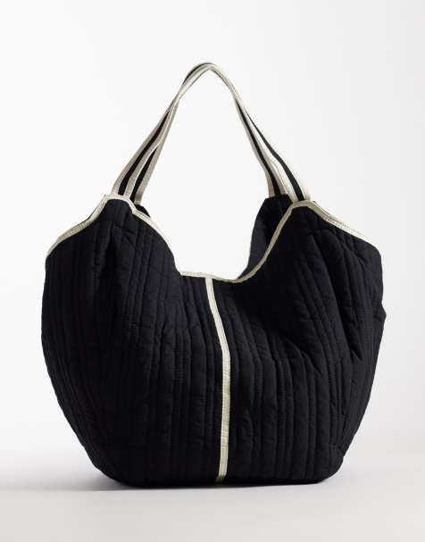 Becksondergaard raika quilted cotton slouchy tote in black - view 1