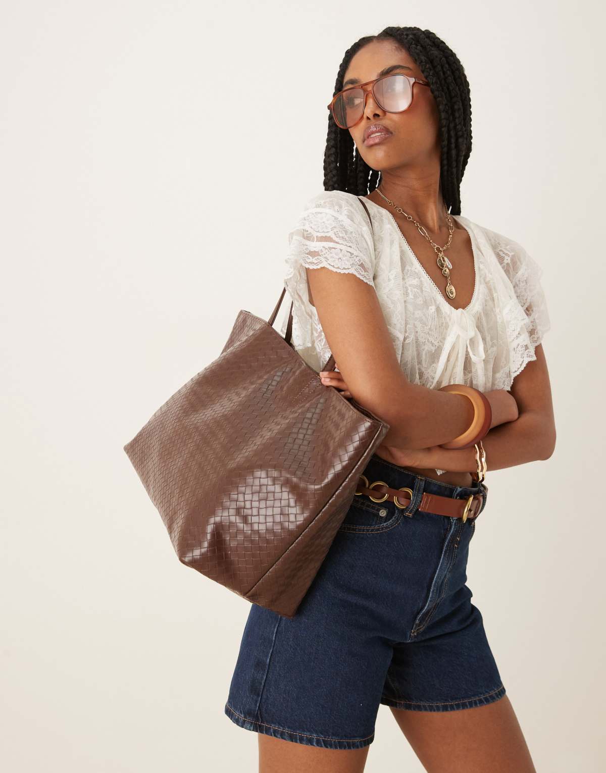 Becksondergaard rallo lottie woven tote bag  in chocolate brown