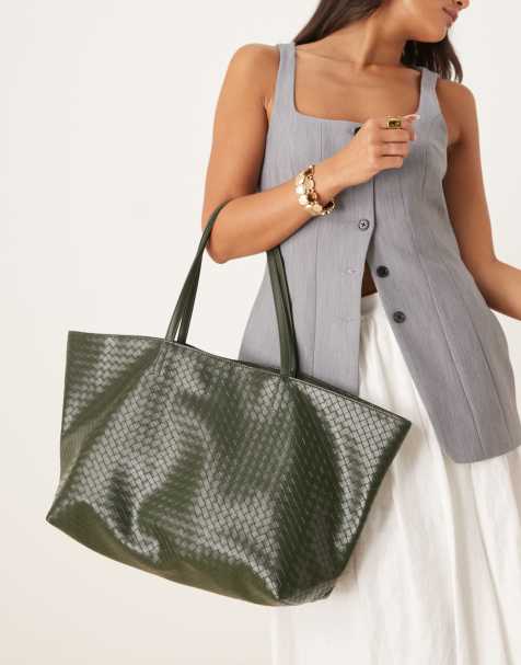 Becksondergaard Rallo Lottie woven tote bag in dark green - view 1