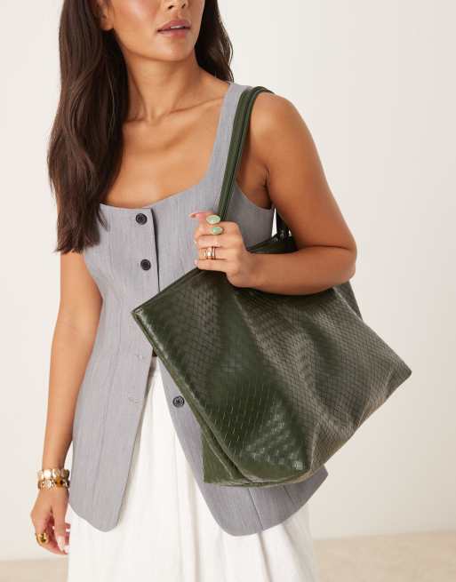 Becksondergaard rallo lottie woven tote bag in dark green