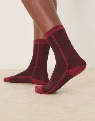Becksondergaard Becksondergaard stripy glitter socks in burgundy-Red