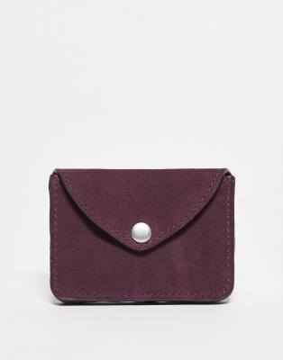 Becksondergaard Becksondergaard suede card wallet with popper detail in burgundy-Red