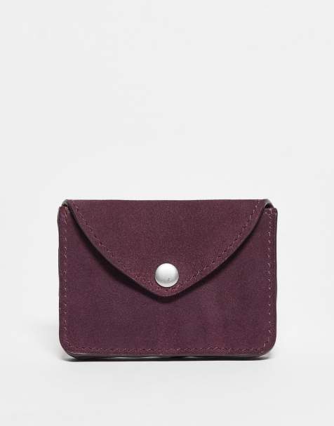 Becksondergaard suede card wallet with snap detail in burgundy - view 1