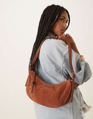 tacey suede crescent shoulder bag in brown