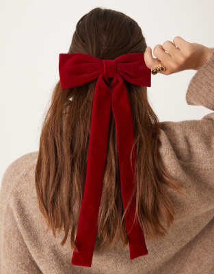 Becksondergaard Becksondergaard velvet long hair bow in red