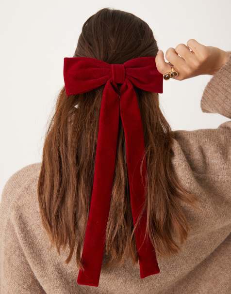 Becksondergaard velvet long hair bow in red - view 1