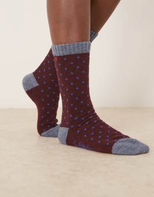 Becksöndergaard - Wola - Socken in Burgunderrot und Hellblau mit Polka Dots
