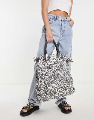 Becksondergaard Woven Fringe Detail Tote Bag In Dark Green ModeSens