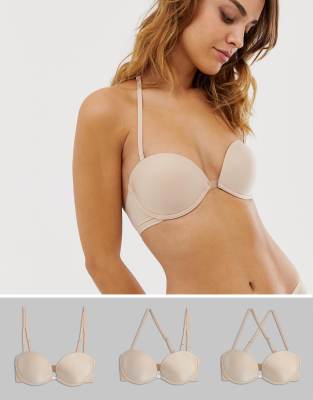 Wonderbra - Ultimate - Beige pushup-BH med bar ryg og dyb udskæring