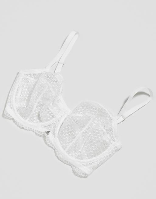 Beija - Waves - Reggiseno coppe grandi trasparente in pizzo geometricon con  ferretto a Z bianco