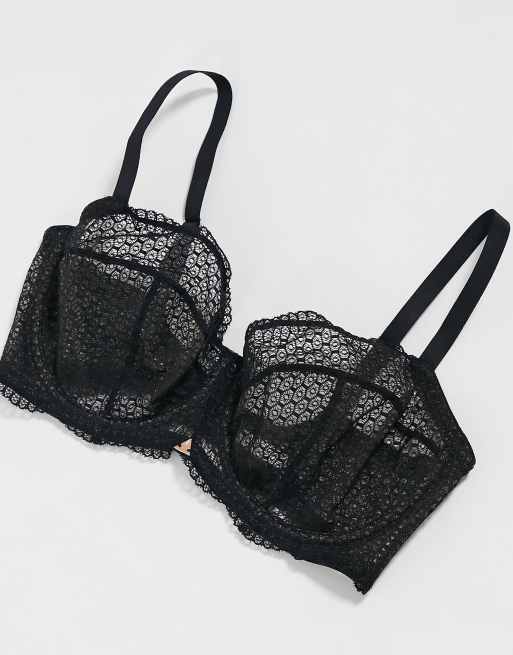 Beija - Waves - Soutien-gorge pour poitrines généreuses à armatures en Z et en dentelle transparente à motif géométrique - Noir