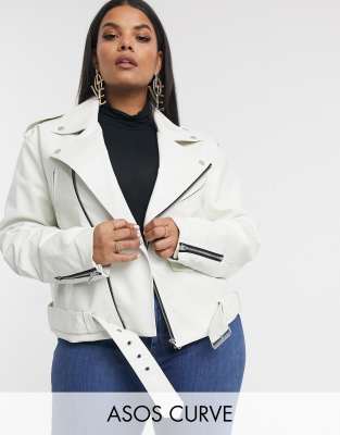 фото Белая байкерская oversized-куртка из искусственной кожи asos design curve-белый asos curve