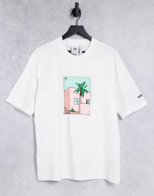 Белая футболка бойфренда с графическим принтом adidas Originals-Белый