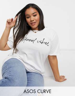 фото Белая футболка c надписью «good vibes» asos design curve-белый asos curve