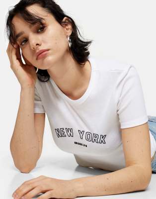 фото Белая футболка c принтом new york topshop tall-белый