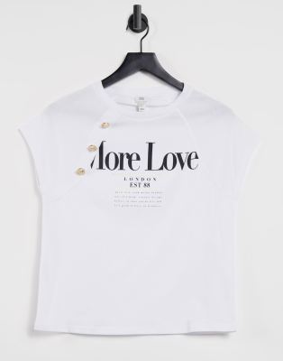 фото Белая футболка на пуговицах сбоку, с надписью «more love» river island-белый