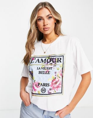 фото Белая футболка с графическим принтом "l'amour" rebellious fashion-белый