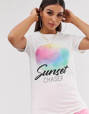 фото Белая футболка с надписью \"sunset chaser\" missguided-белый