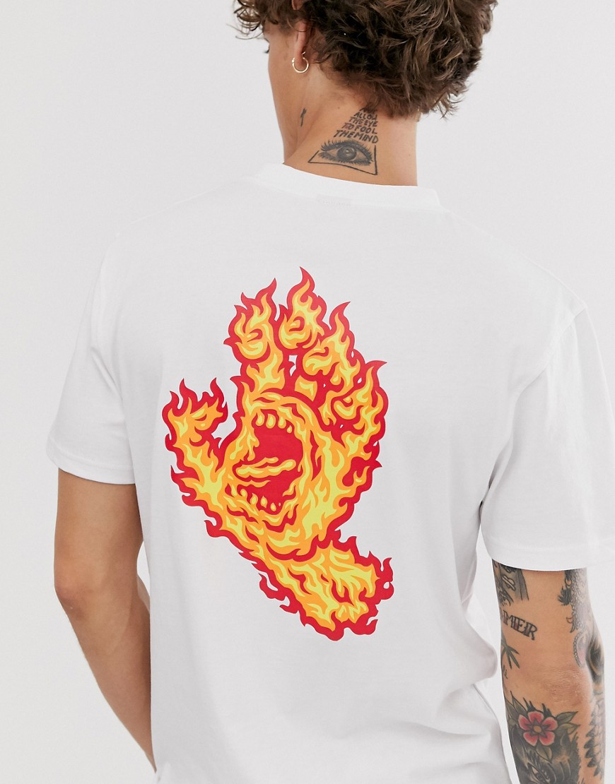 фото Белая футболка с принтом сзади santa cruz flame hand-белый