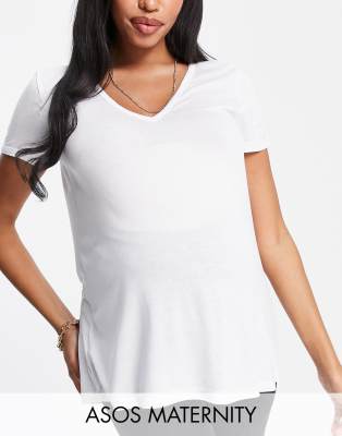 Топы для беременных Белая футболка с V-образным вырезом ASOS DESIGN Maternity-Белый