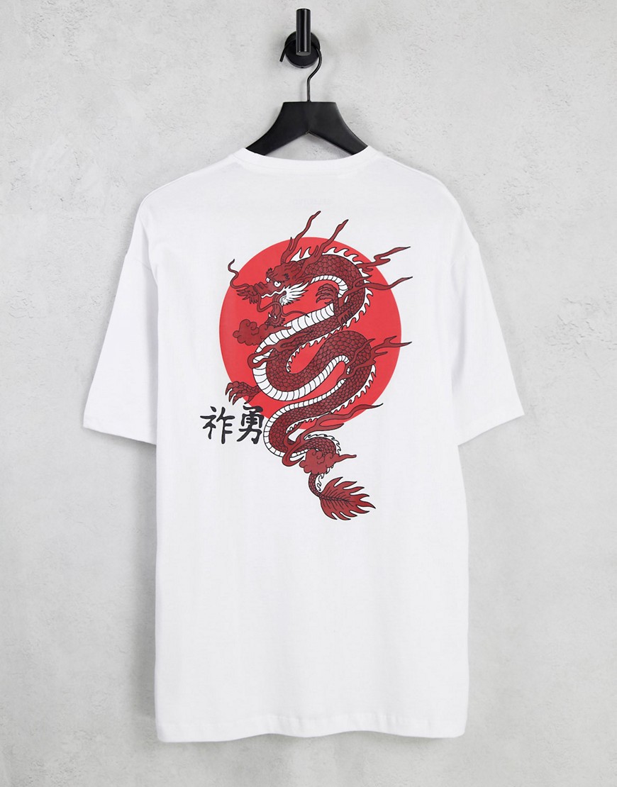 Белая футболка в стиле oversized с принтом дракона на спинке -Белый SELECTED 108929269